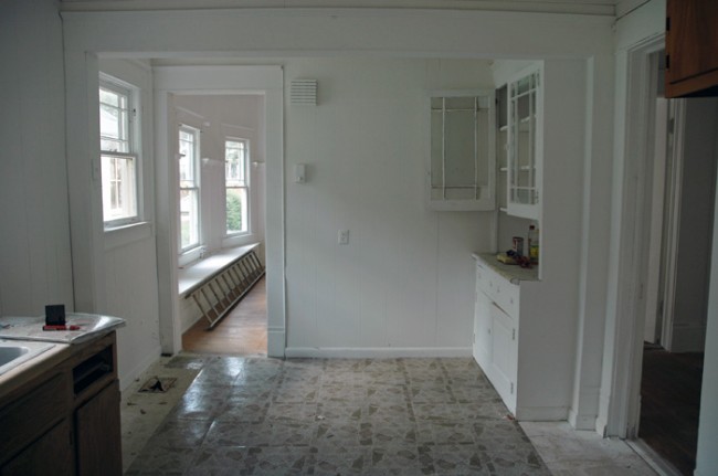 View to dining room and built-in cabinet.