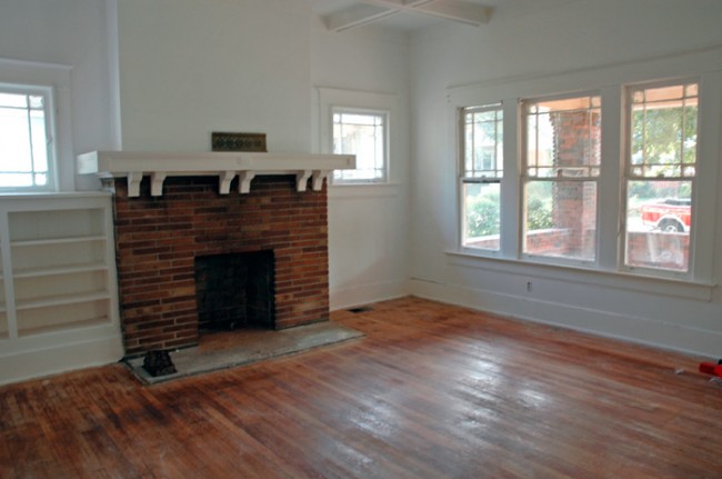 Fire place and front windows.