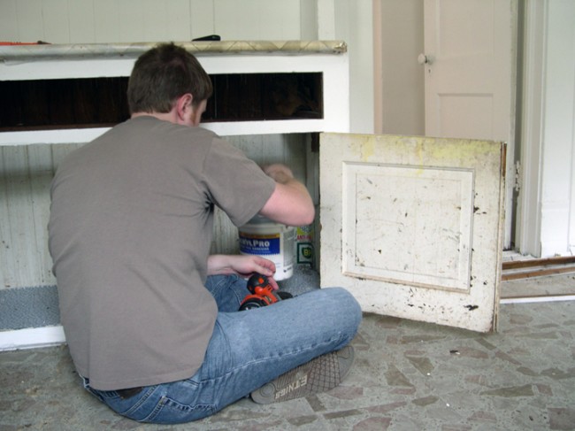 Prep work...removing the cabinet doors from the built-in.