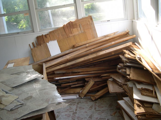 The pile of demolition stuff (pre-dumpster) stored in the laundry room.