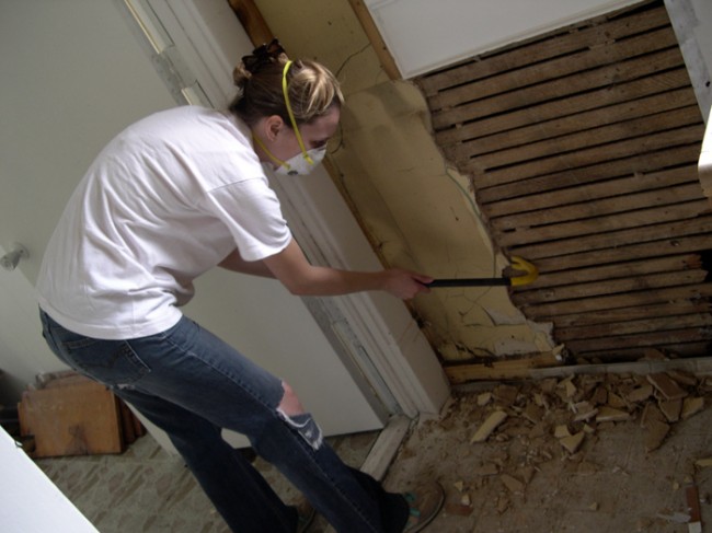 Tackling the plaster.