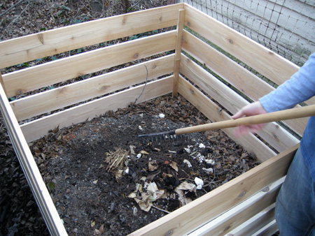 Raking compost