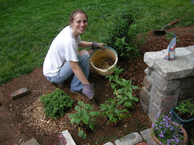 Steffi Planting New Patio Flower Bed