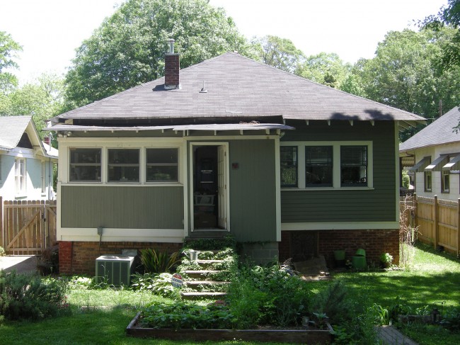 The rear view of the house. The extension is on the left side.