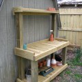 DIY potting bench behind the shed.